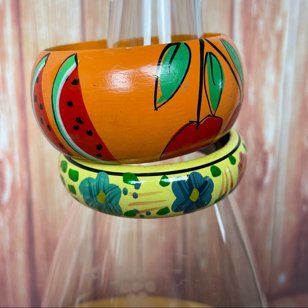 Painted Wooden Stackable Bangle Bracelets (Set Of… - image 2